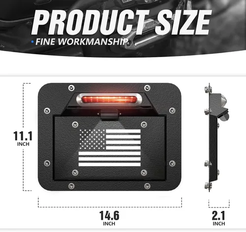 Miniatura 4 de YZONA - Marco de placa de repuesto para llantas de repuesto con luz iluminada y tercera luz de freno compatible con Jeep Wrangler JK JKU Unlimited