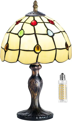 Miniatura 10 de Lámpara de mesa de vidrio teñido, estilo de cuentas de cristal de vidrio teñido, luz de mesa hecha a mano, luz nocturna de escritorio, mesita
