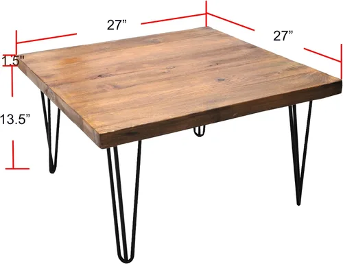 Miniatura 2 de Mesa de centro cuadrada de madera natural de 27 x 27 x 15 pulgadas de alto, mesas vintage de madera rústica para sala de estar, comedor, sofá