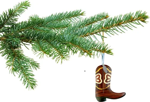 Miniatura 2 de Twisted Anchor - Adorno de bota de vaquero 2025 – Adorno de Navidad de madera de dos tonos – Diseño de Intarsia – Adorno occidental – Viene en una