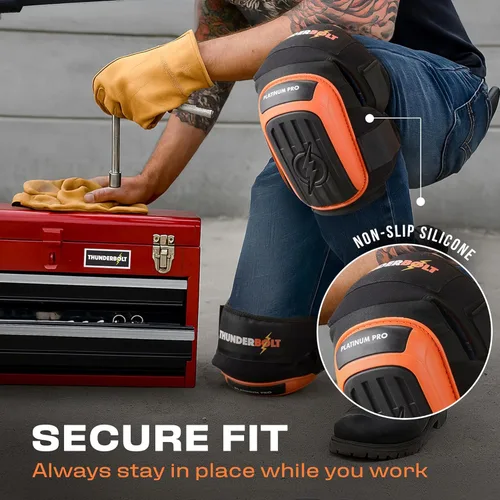 Miniatura 6 de Rodilleras Thunderbolt de trabajo, para construcción, colocación de pisos, limpieza de jardines, doble cojín de espuma de gel y correas NARANJA