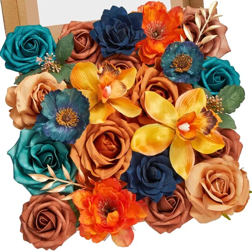 Miniatura 26 de Serwalin Flores artificiales, flores rosadas, flores de seda falsas, flores de pastel de boda, flores para ramos de boda, centros de mesa, Un rosa
