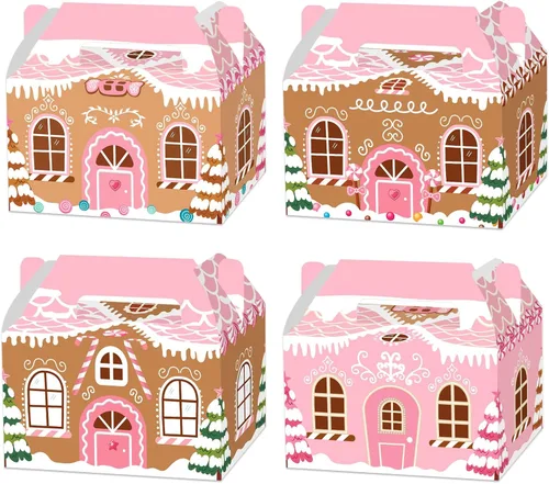 Miniatura 9 de Paquete de 24 cajas de regalo de fiesta de Navidad, 3D de pan de jengibre con impresión de Navidad para la casa, cajas de regalo para Navidad
