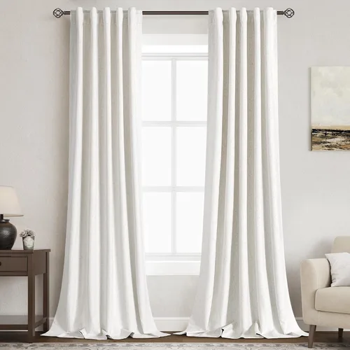 Miniatura 62 de Cortinas de lino 100% opacas para dormitorio, 102 pulgadas de largo, con pestaña trasera, bolsillo para barra, paneles acústicos con aislamiento