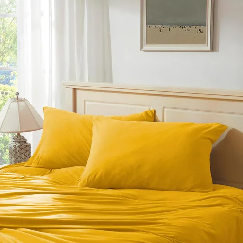 Juego de 2 fundas de almohada de algodón 100 % jersey de 20 x 30 pulgadas, peso ligero, cómodo, extremadamente duradero. Amarillo