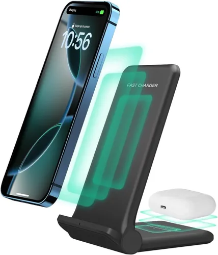 Cargador inalámbrico 2 en 1, soporte de carga inalámbrica rápida plegable de 20 W, compatible con iPhone 17/16/16 Pro/15/14/X/AirPods, estación de