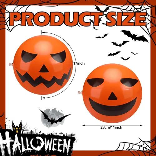 Miniatura 2 de Wettarn 24 bolas de playa de calabaza de Halloween para Halloween inflables de plástico Jack O Lantern, decoración de fiesta, accesorios inflables