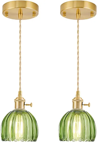 Miniatura 13 de Lámparas colgantes enchufables, lámpara colgante de cristal vintage, mini lámpara colgante de tulipán blanco leche, iluminación colgante para isla