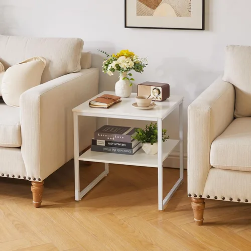 Miniatura 5 de Aibiju Mesa auxiliar grande para sala de estar, soporte de mesa pequeño de 20 pulgadas, mesa de impresora con estante ajustable, mesa de café Blanco