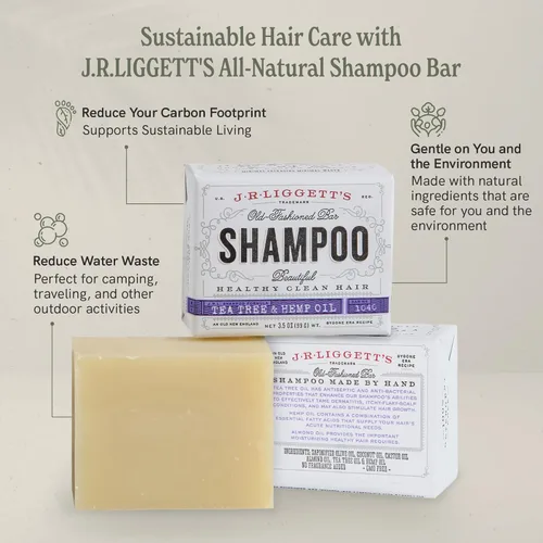 Miniatura 7 de J·R·LIGGETT'S Barra de Champú – Árbol de Té, Jojoba y Menta, Aceites de Coco y Argán – Barra de Champú Sólida Totalmente Natural, Sin Sulfatos, Sin