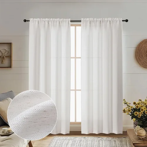 Miniatura 12 de OWENIE Bob Juego de 2 Paneles de Cortinas Negras de Cocina para Ventanas de 36 Pulgadas de Largo, Cortinas Cortas de Café con Textura de Lino