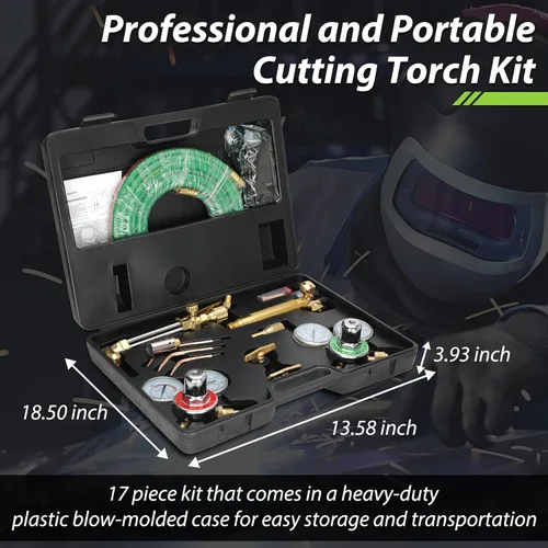 Miniatura 2 de Kit de soplete y soldadura de oxígeno y gas acetileno mejorado, kit de antorcha de corte portátil de 17 piezas con 3 varillas y 1 boquilla de corte