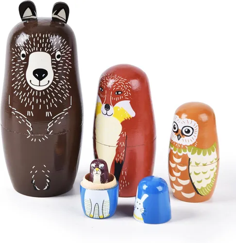 Miniatura 16 de Muñecas rusas "matrioskas", 5 unidades, 15 cm de alto, diseño de animales, huevos de Pascua, juguetes de anidación, muñecas de madera hechas a mano