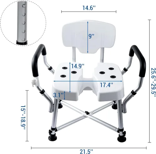 Miniatura 5 de MyGift Silla de ducha resistente de grado profesional para bañera interior con respaldo, reposabrazos acolchados, soporte para cabezal de ducha