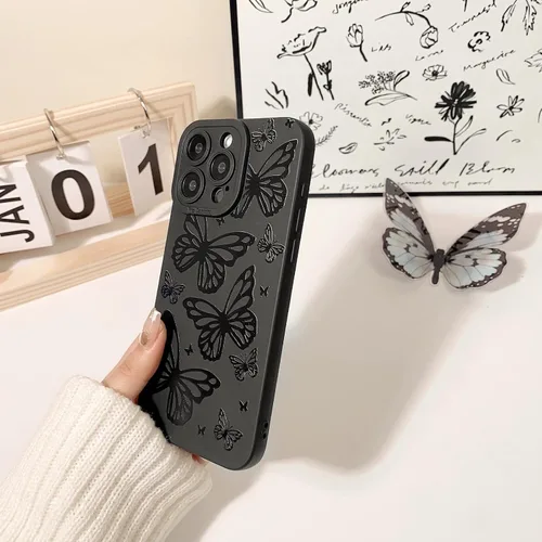 Miniatura 5 de Lovmooful Funda compatible con iPhone 13 Pro Max, diseño de mariposa grande, negro, para niñas y mujeres, TPU suave a prueba de golpes, protector