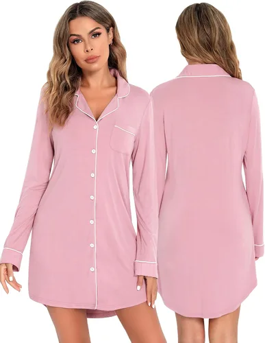 Miniatura 3 de Camisones para mujer, con botones, manga corta, camisón de pijama suave
