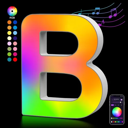 Miniatura 14 de OJQ Letras LED Iluminadas con Música Sincronizada de Letras del Alfabeto Coloridas - Luz de Dormitorio con Cambio de Color - Regalos de Cumpleaños