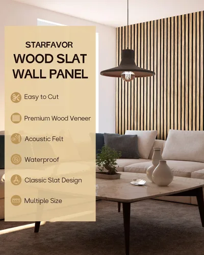 Miniatura 5 de Panel de pared de listones de madera, 2 paneles de madera insonorizados para pared y techo, paneles de pared de madera de 47.2 x 23.8 pulgadas