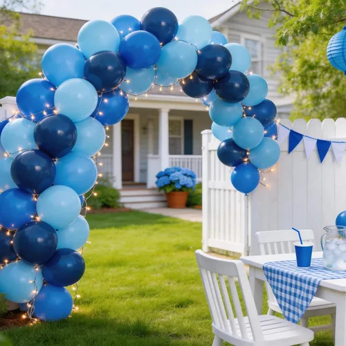 Miniatura 7 de 68 globos azules metálicos, kit de globos azul cromado de 12 pulgadas, globos de látex azul marino perla claro macarrón para decoración