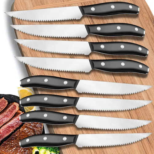 Miniatura 2 de Cuchillo para carne, juego de 8 cuchillos para carne, juego de 8 cuchillos de carne dentados de acero inoxidable de alto carbono, cuchillos afilados