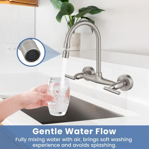 Miniatura 2 de Airuida Grifo de fregadero de cocina de montaje en pared, grifos de cocina de 8 pulgadas, asas dobles centrales de 360 grados, boquilla giratoria