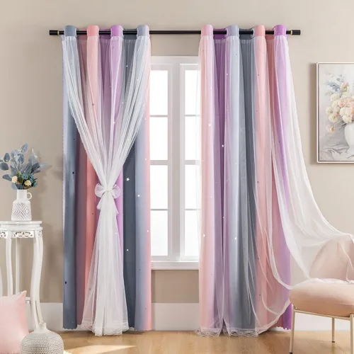 Miniatura 22 de XiDi Cortinas opacas con estrellas para habitaciones de niños, cortinas verdes para ventana de dormitorio de niños, azul y gris, 52 pulgadas de Azul
