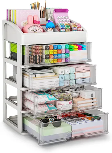 Miniatura 7 de Organizador de escritorio con cajones, organizador de almacenamiento de 3 cajones, cajones de almacenamiento de escritorio para suministros
