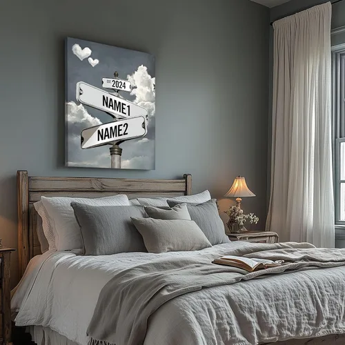 Miniatura 34 de Impresiones en lienzo personalizadas: letrero de calle Crossroads para parejas, arte de pared, nombres y fechas, regalo personalizado, impresión