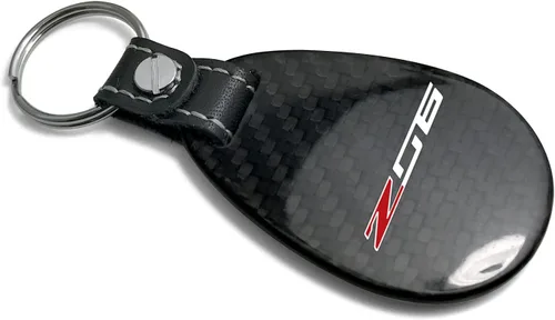 Miniatura 2 de iPick Image Llavero grande de fibra de carbono real negro para Chevrolet Corvette C7 Z06, con licencia oficial, Negro