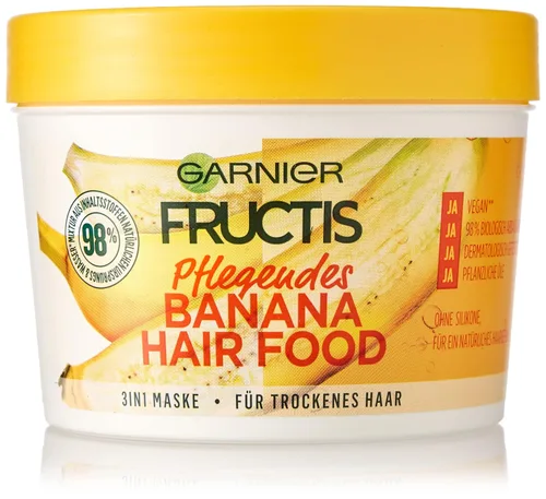 Garnier Fructis nutritiva alimento para el cabello plátano, máscara 3 en 1 para cabello seco, nutre y da al cabello más suavidad, 13.2fl oz