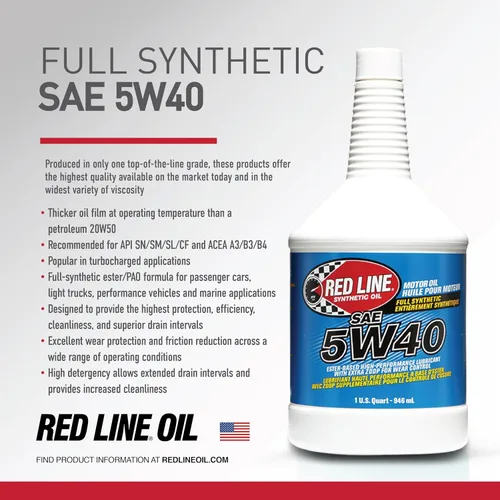 Miniatura 3 de Red Line 15404 SAE 5W40 Aceite de motor totalmente sintético - 1 cuarto de galón