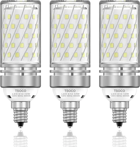 Miniatura 8 de Bombillas LED E12, bombillas de araña de 12 W, 6000 K, luz blanca diurna, equivalente a 1200 lúmenes, 100 W, bombillas de ventilador de techo