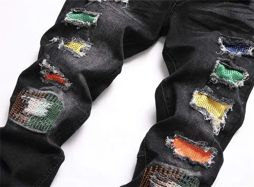 Miniatura 3 de AITITIA Jeans elásticos de ajuste regular rasgados para hombre