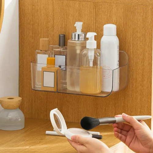 Miniatura 2 de Poeland Organizador de almacenamiento de montaje en pared, cesta de almacenamiento transparente con 3 compartimentos, sin taladrar, colgar