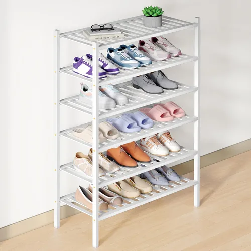 Miniatura 37 de Smiry Zapatero de bambú para clóset, organizador de zapatos apilable de 4 niveles largo de madera, estante de almacenamiento de zapatos Negro