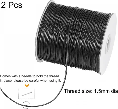 Miniatura 3 de uxcell 2 cuerdas de poliéster encerado de 0.059 pulgadas (518.4 ft) (172 yardas), cuerda de manualidades para hacer joyas, pulseras, collares, Negro