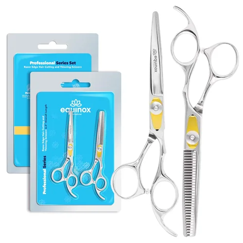 Miniatura 19 de Equinox International, Serie profesional de filo de afeitado - Juego de tijeras para cortar y adelgazar y texturizar el cabello, 6.5 pulgadas, acero