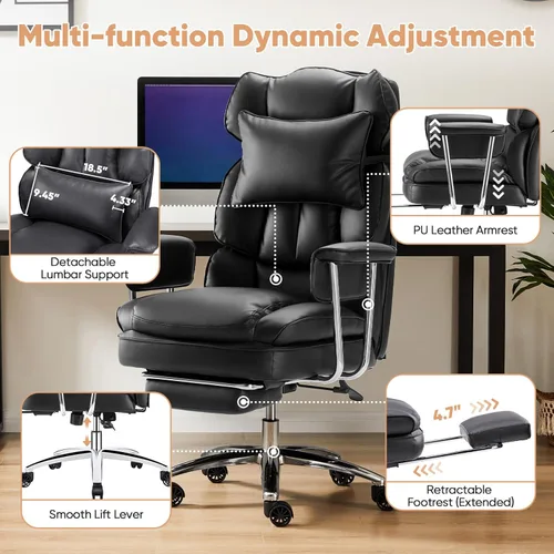 Miniatura 6 de Sweetcrispy Silla Ejecutiva de Escritorio para Oficina en Casa - Ergonómica Grande y Alta con Respaldo Alto con Reposapiés y Soporte Lumbar