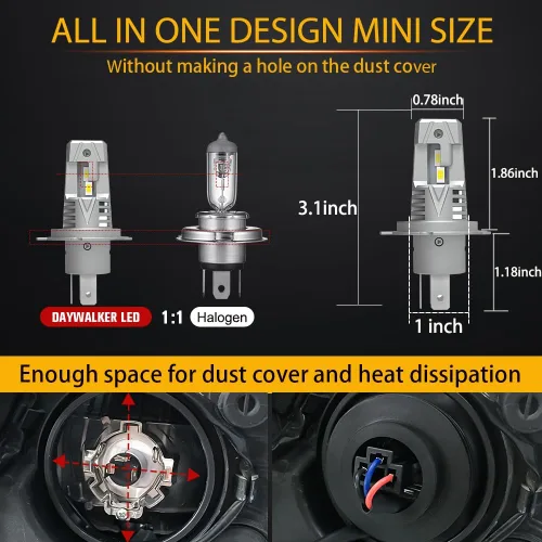 Miniatura 4 de DAYWALKER Bombilla de Luz LED H4 para Motocicleta Haz Alto/Bajo Bulbo 9003 6000 Lúmenes Blanco 6000K Chips CSP Bulbo H4 Diseño 1:1