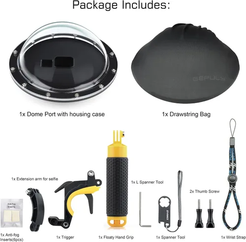 Miniatura 8 de GEPULY - Puerto domo para GoPro Hero 8 Black, lente de puerto domo con carcasa impermeable, disparador de obturador, agarre de mano flotante
