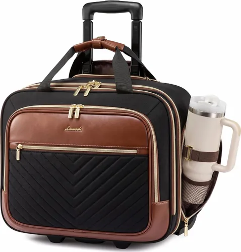 Miniatura 9 de LOVEVOOK Bolso para portátil rodante para mujer, maletín con ruedas de 17.3 pulgadas, equipaje de mano blando para debajo del asiento, artículo