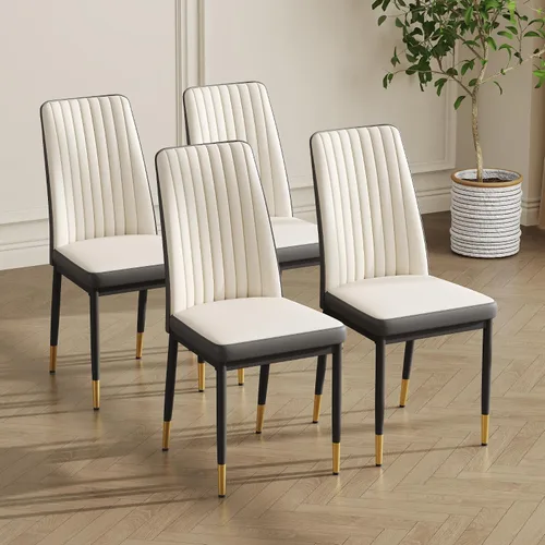 Miniatura 26 de Sillas de Metal Negro, Juego de 4 Sillas de Comedor Modernas con Cuero Sintético PU y Patas Cromadas de Alto Respaldo para Comedor, Cocina, Sala