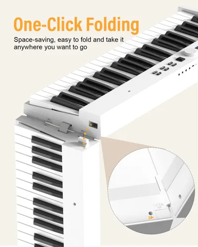 Miniatura 4 de KONIX Teclado de Piano Plegable, Teclado de Piano Plegable de 88 Teclas de Tamaño Completo Semi Ponderado, Piano Eléctrico Portátil Bluetooth