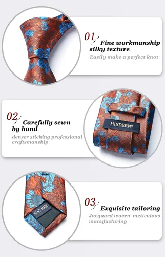 Miniatura 216 de Corbatas florales tejidas clásicas para hombre, corbata cuadrada de bolsillo, corbatas formales para hombres, boda con pañuelo