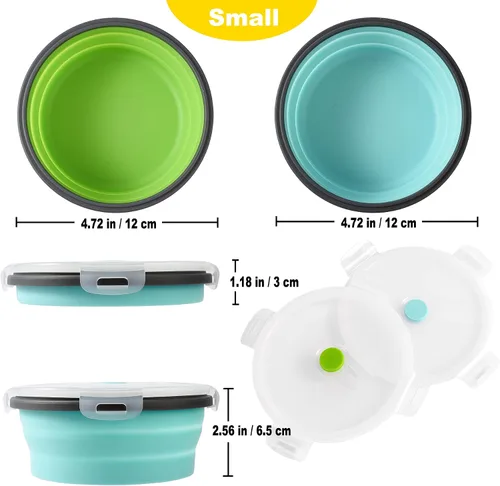 Miniatura 2 de Cuencos plegables para perros con tapas, paquete de 2 cuencos de viaje para perros de tamaño pequeño, cuencos portátiles de silicona para alimentos