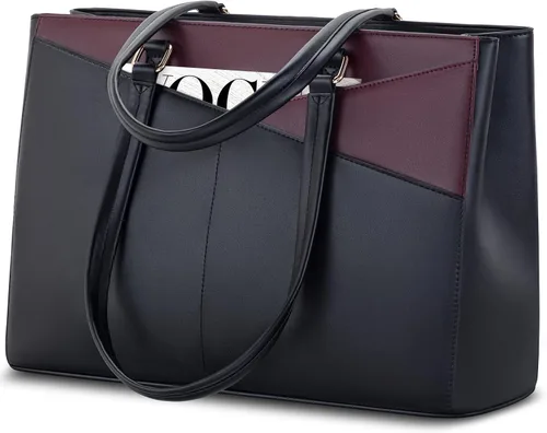 Miniatura 52 de LOVEVOOK Bolsa de mano para computadora portátil para mujer, bolsas de trabajo de cuero de 15.6 pulgadas con soporte grande para tazas para Negro