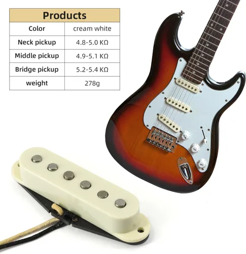 Miniatura 4 de Alnico - Juego de 5 pastillas de guitarra, SSS Single Coil Pickups Guitar Neck/Middle/Bridge Pickup Cream para Strat Squier guitarra eléctrica