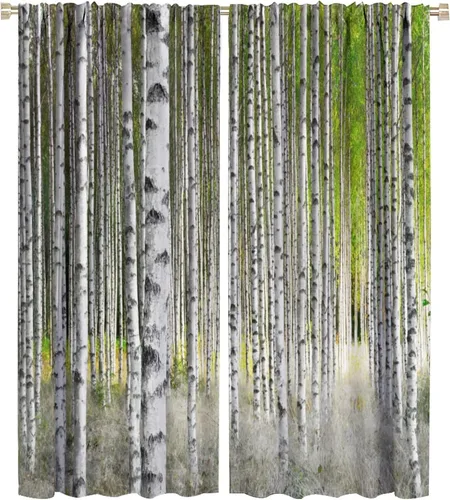 Miniatura 50 de Cortina opaca de bosque de verano, diseño de ramas de bosque, con bolsillo para barra, cortinas farbic con bolsillo para barra, comedor, cafetería