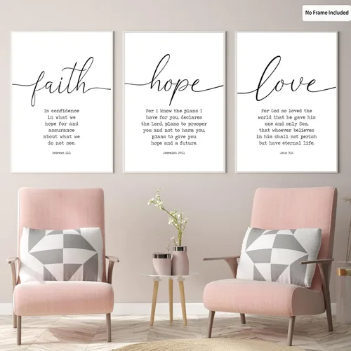 Miniatura 3 de Lienzo con versículo bíblico con citas de fe, esperanza, amor, decoración de pared, escritura, amor, arte de pared para sala de estar, arte de pared