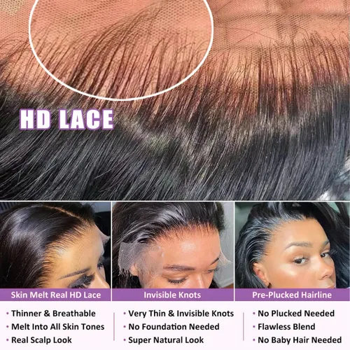 Miniatura 4 de Pelucas Body Wave de Encaje Frontal de Cabello Humano 13x6 HD Pelucas de Encaje Frontal de Cabello Humano Densidad 200 Pelucas Vírgenes Brasileñas